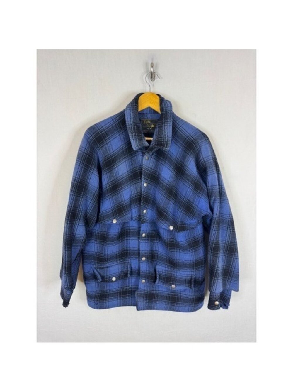 Vintage Clers Outerwear Wool Cruiser Jacket Blue Black Plaid Mens S Coat